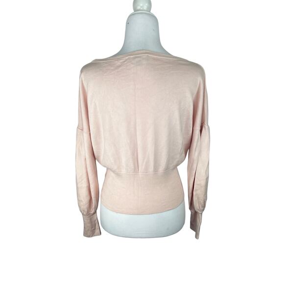 Express Lace-up Corset Puff Sleeve Pink Sweater - Picture 3 of 6